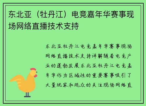 东北亚（牡丹江）电竞嘉年华赛事现场网络直播技术支持